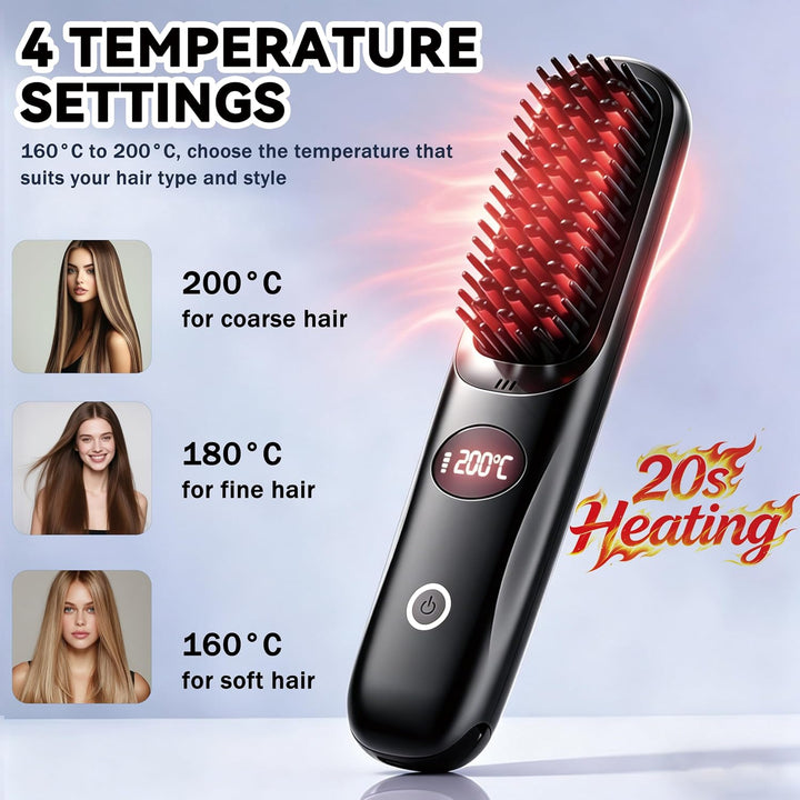 Kabellose Glättbürste, Bwaliffury Tragbare BüRste GläTten 2 in 1, | 160°C-200°C,3 Temperatureinstell