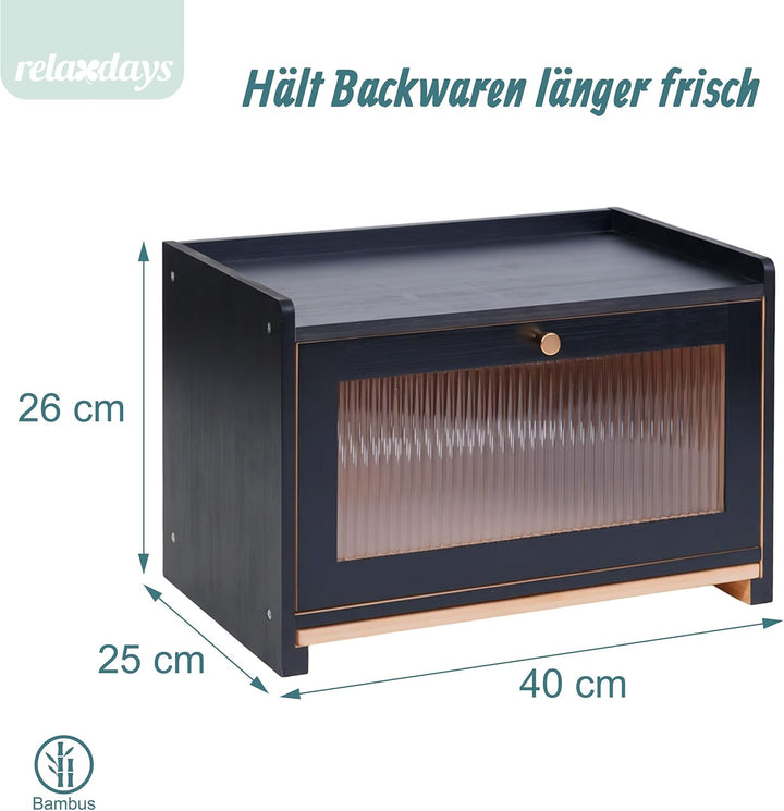 Relaxdays Brotkasten, Bambus, Schneidebrett, Ablage, Luftlöcher, Sichtfenster, HxBxT: 26 x 40 x 25 c