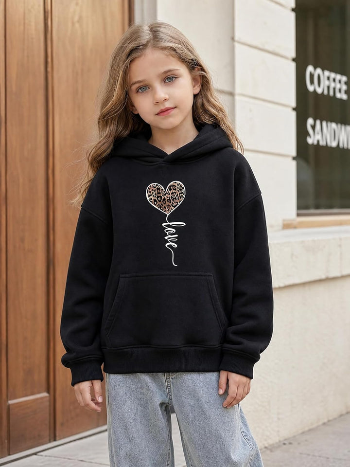 Hoodie Mädchen Kapuzenpullover Leopard Drucke Sweatshirt mit Kapuzen Casual Baumwolle Pullover Langa
