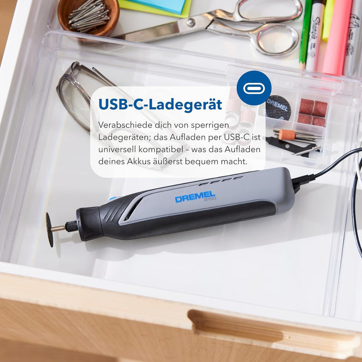 Dremel 8150 Bürstenloses Akku-Multitool-Set, 7,2V 2Ah per USB-C Aufladbarer, 20 Zubehöre, Variable D