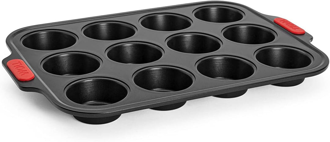 Woll Bakeware Muffinform für 12 Stück, mit hitzebeständigen Silikongriffen bis 230°C, PFAS-frei, zwe