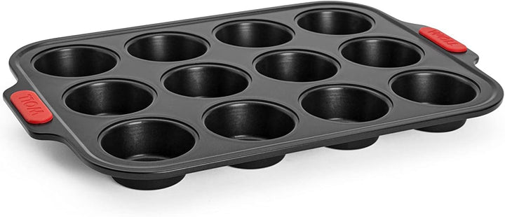 Woll Bakeware Muffinform für 12 Stück, mit hitzebeständigen Silikongriffen bis 230°C, PFAS-frei, zwe