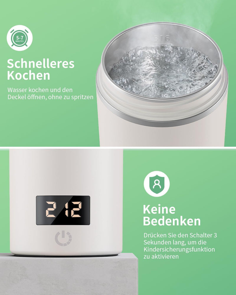 AIRMSEN Wasserkocher Klein mit 6 Temperatureinstellung, 500ml Mini Elektrischer Wasserkocher mit SUS