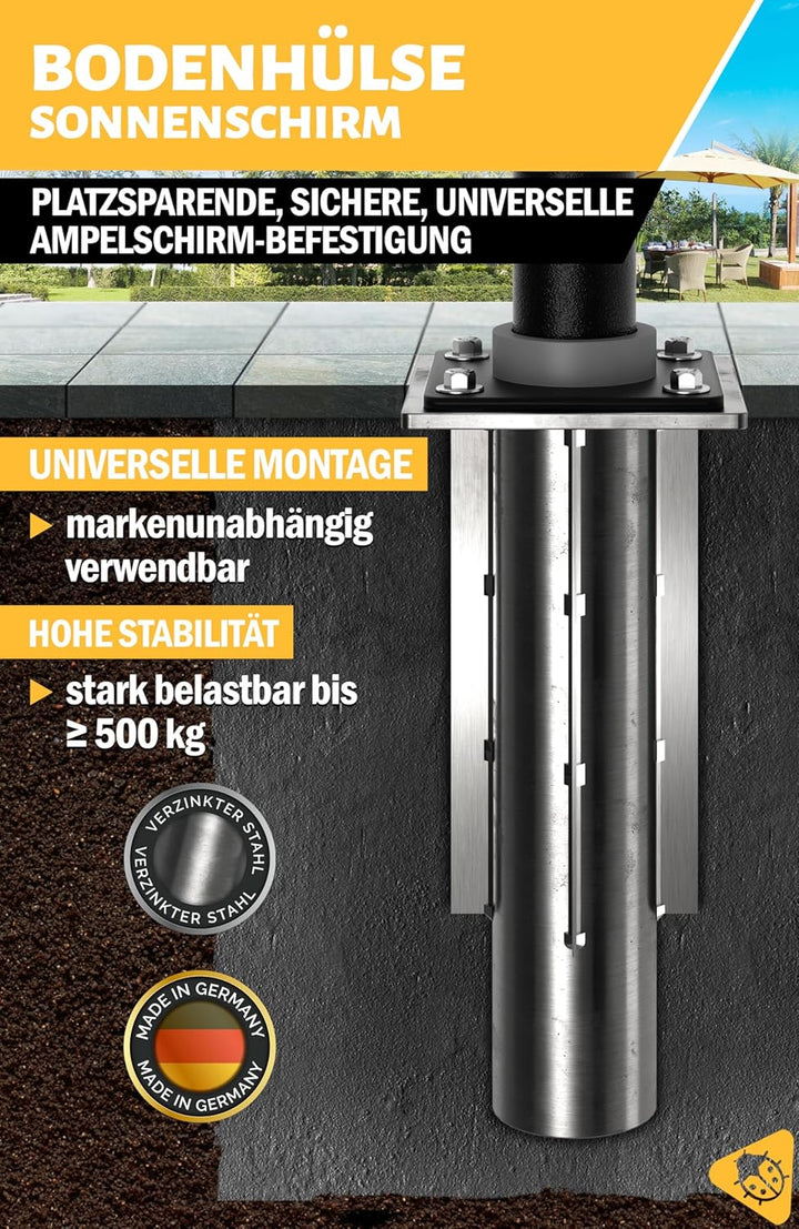 4smile Bodenhülse Sonnenschirm - verzinktem Stahl Bodenanker Ampelschirm mit Bodenplatte zum Einbeto