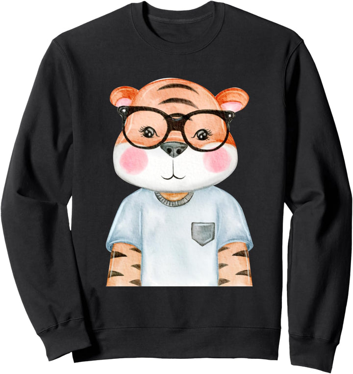 Tiger mit Nerd Brille Hippie Hipster Zoo Asien Raubkatze Sweatshirt