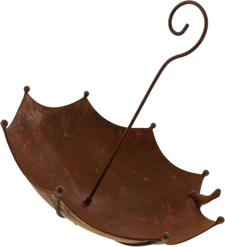 FRANK FLECHTWAREN Vogeltränke Schirm Ø40 x 42 cm Vogelbad Gartendeko Metall Rostoptik handgefertigt