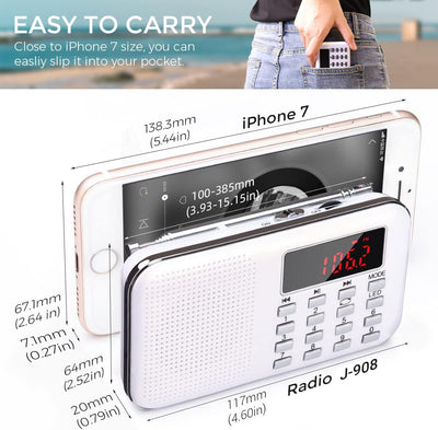 PRUNUS L-218AM Portables Mini Radio AM(MW)/UKW FM/TF Card/USB/MP3, 1200mAh Akku. Geschäfte und Sende