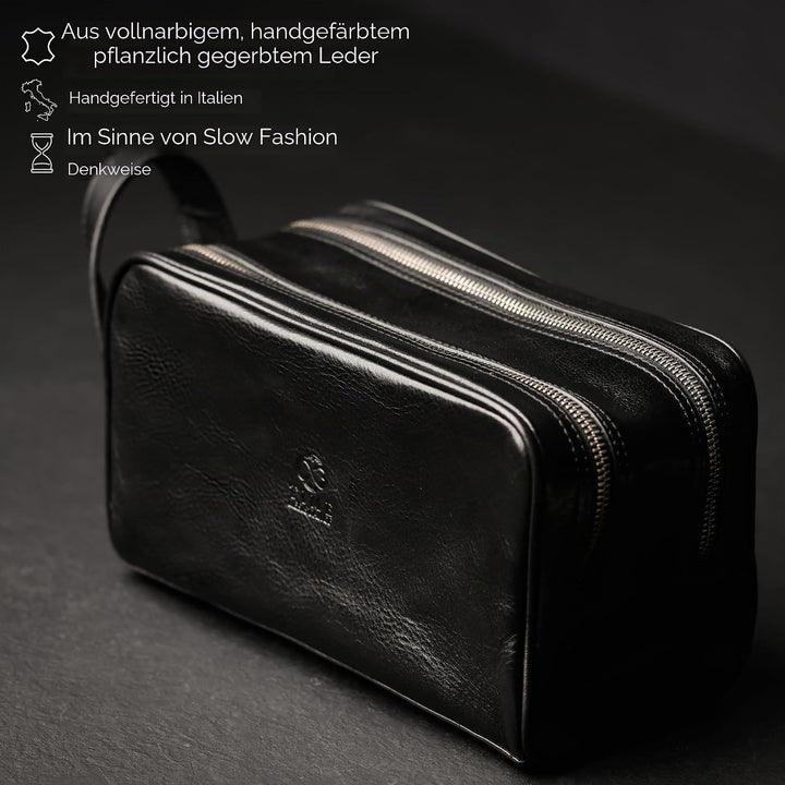 Kulturbeutel Leder Herren - Kosmetikbeutel - Waschtasche für Männer - 100% Echtleder - Hochwertige K