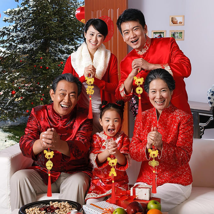 JULMELON 18 Stück Chinesische Neujahrsdekorationen 2026 Jahr des Pferd Gold Feng Shui Hängende Anhän
