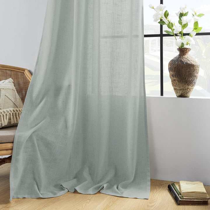CUCRAF Leinen Gardinen mit Ösen Landhausstil Voile Vorhang Halbtransparent Gardinen für Schlafzimmer