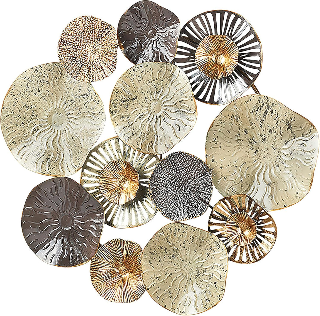 Kobolo Wandbild Wanddeko Metallbild 3D - Round - aus Metall in beige und Gold