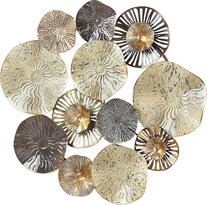 Kobolo Wandbild Wanddeko Metallbild 3D - Round - aus Metall in beige und Gold