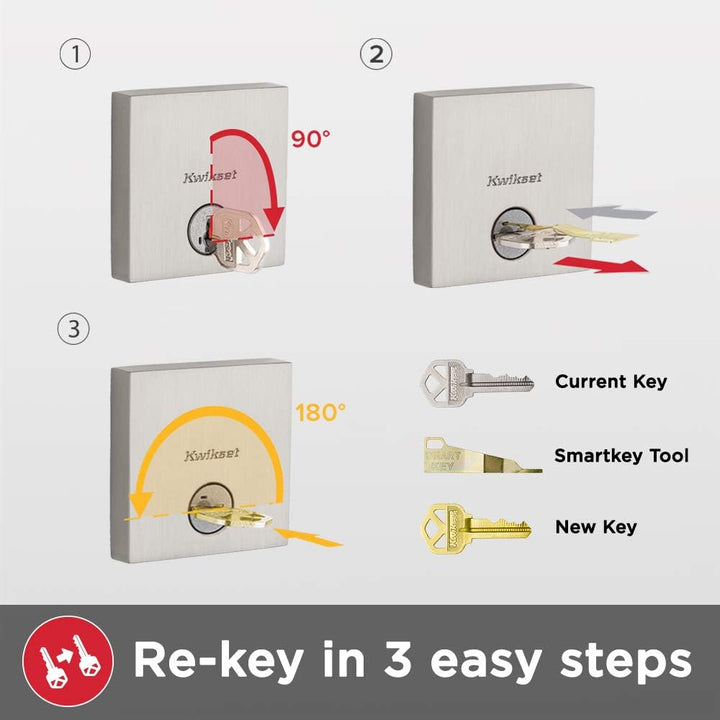 Kwikset 96870-090 Dakota Einzylinder-Griffe mit Poloknauf mit SmartKey in satiniertem Nickel (Metall