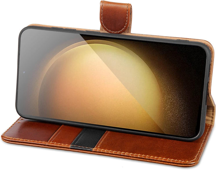 LENSUN Echtleder Hülle für Samsung Galaxy S23 Plus, Handyhülle [Echtes Leder] [Kartenfach] [RFID Sch