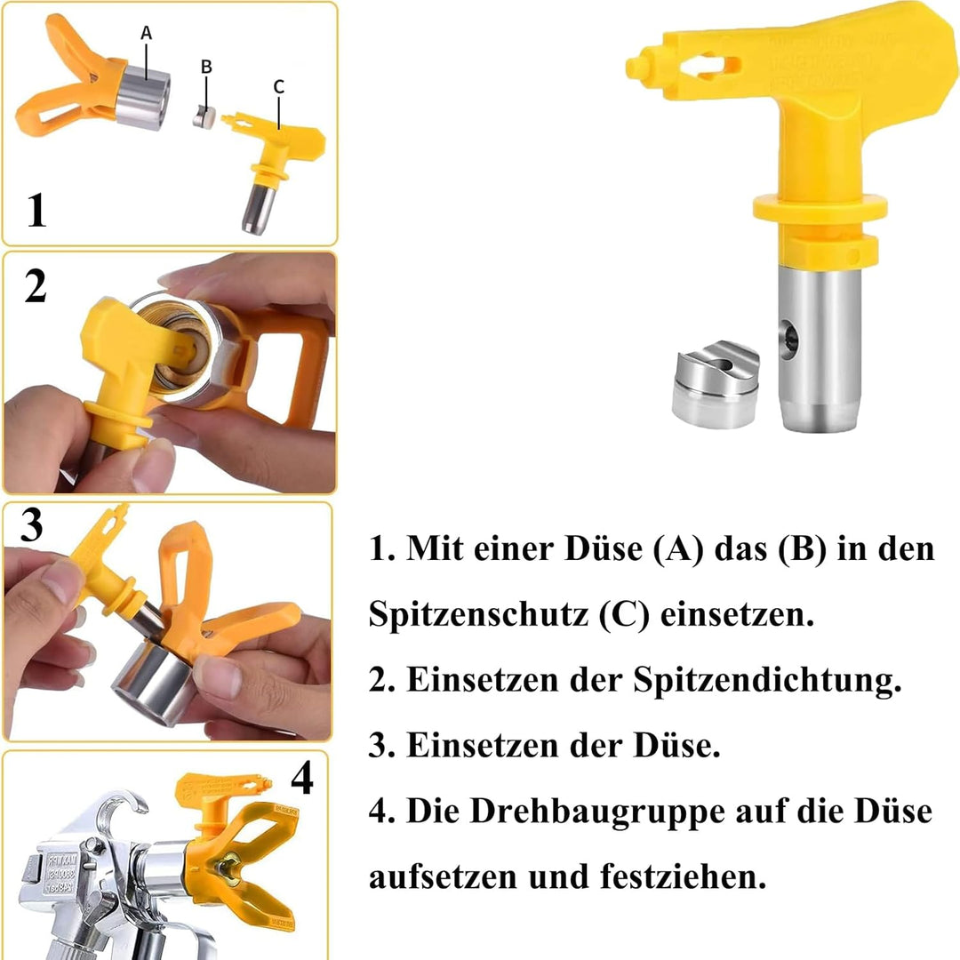 Anhoer 6 Stück Airless Düse mit Spitzendichtung Reversible Sprühspitzen mit 1 Düse Sitz für Farbspri