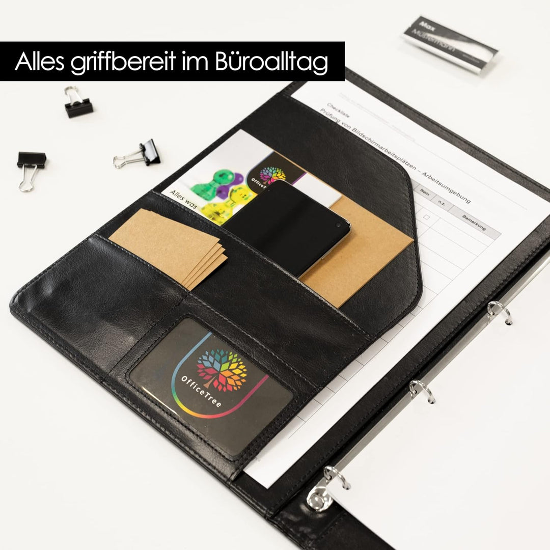 OfficeTree Klemmbrettmappe A4 mit Deckel - Schreibmappe Schwarz - Arbeitsmappe mit Ringbuch - Klemmb