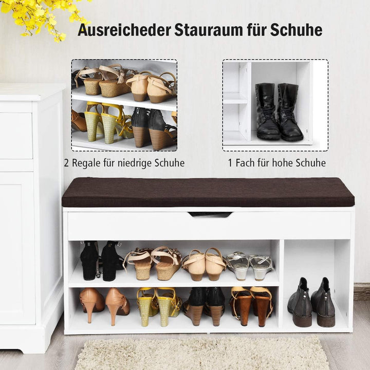 DREAMADE Schuhbank Sitzbank Holz, Schuhschrank mit abnehmbare Sitzfläche, 2 Schuhablage & Stauraum,