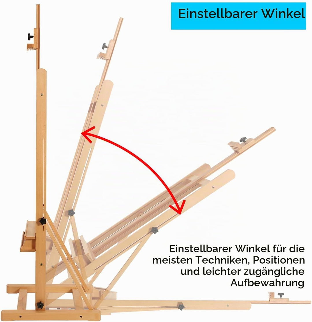 MEEDEN Staffelei Holz Gross H-Rahmen mit Ablagefach, Studio Künstler Mal Staffelei, Massives Buchenh