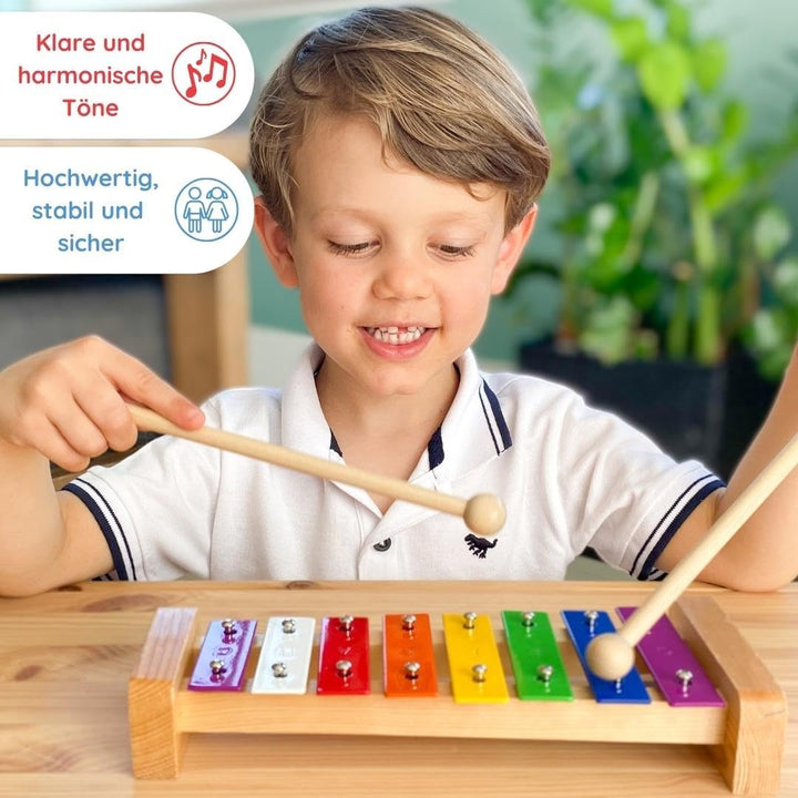 SCHMETTERLINE | Harmonisches Xylophon für Kinder aus Holz mit Notenheft | Glockenspiel und Liederbuc