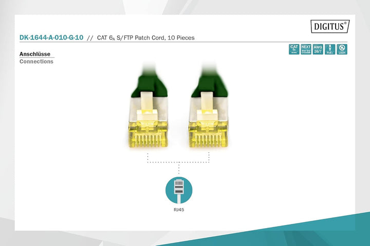 DIGITUS LAN Kabel Cat 6A - 1m - 10 Stück - RJ45 Netzwerkkabel - S/FTP Geschirmt - Kompatibel zu Cat-