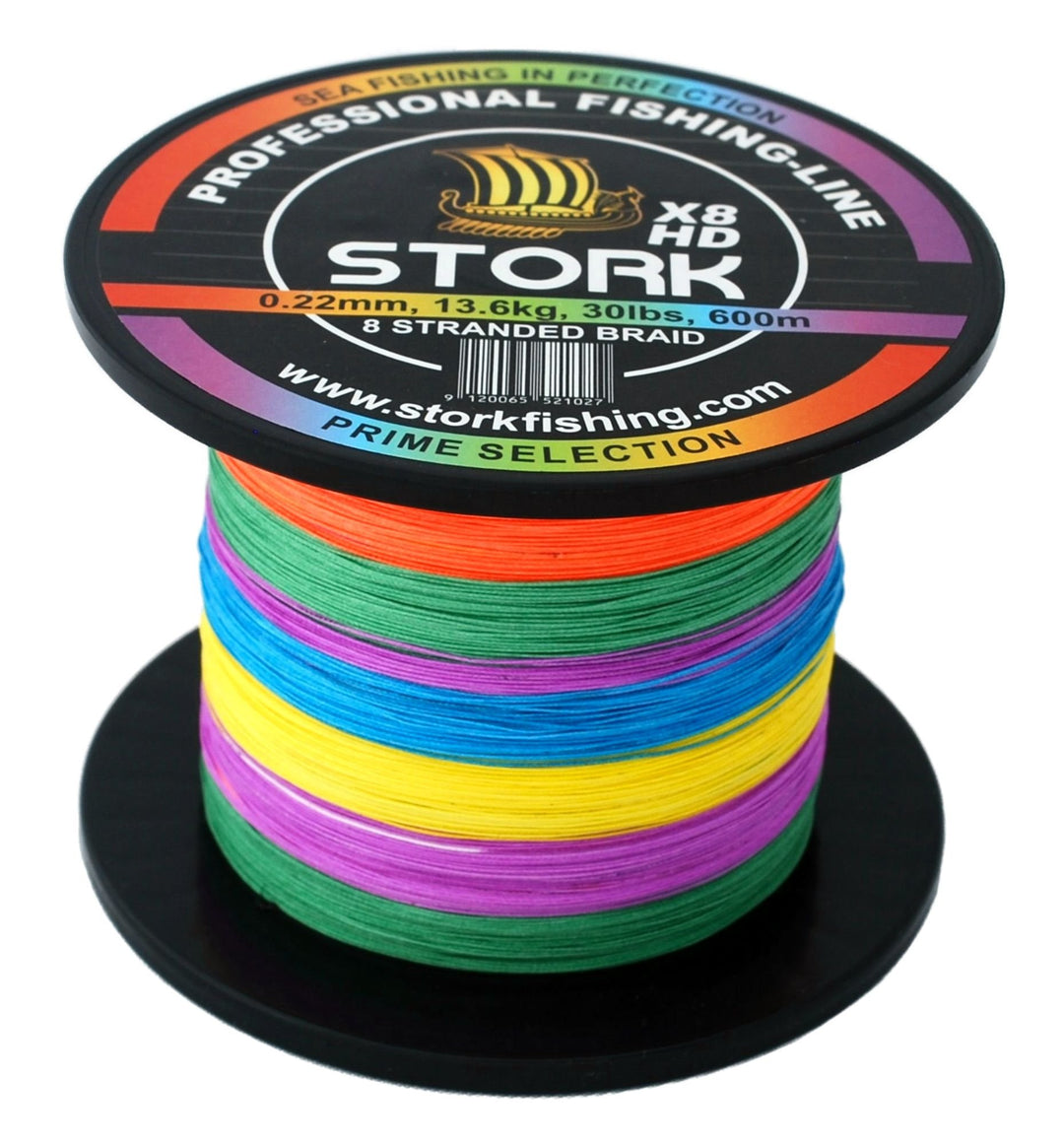Stork HDx8, 8-Fach geflochtene Premium Angelschnur 600m Multicolor 20 lbs / 9.1 kg / 0.18 mm, Multic