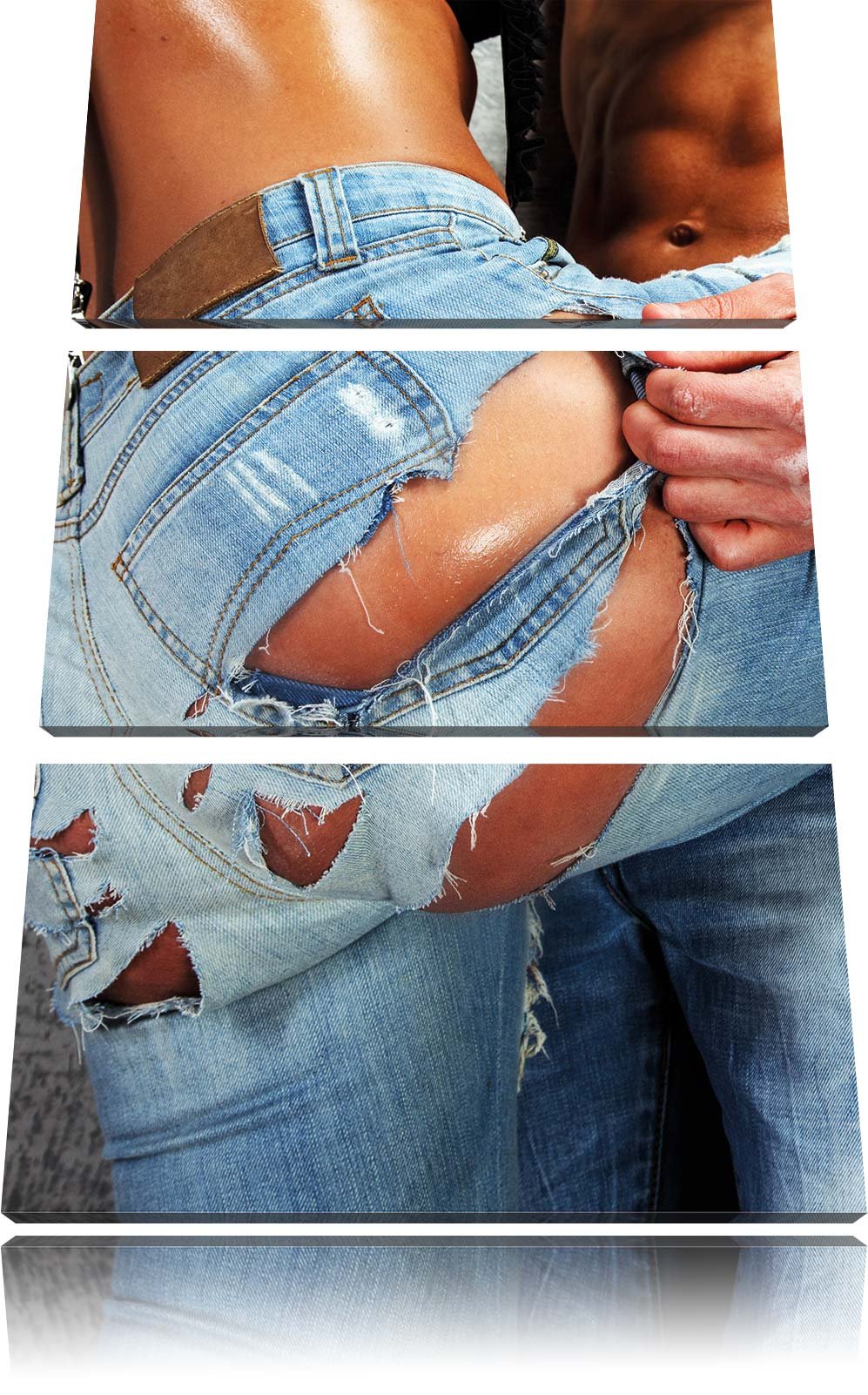 Pixxprint Sexy Pärchen Jeans als Leinwandbild - Grösse: 3-Teilig (120x80cm) - Wandbild - Kunstdruck