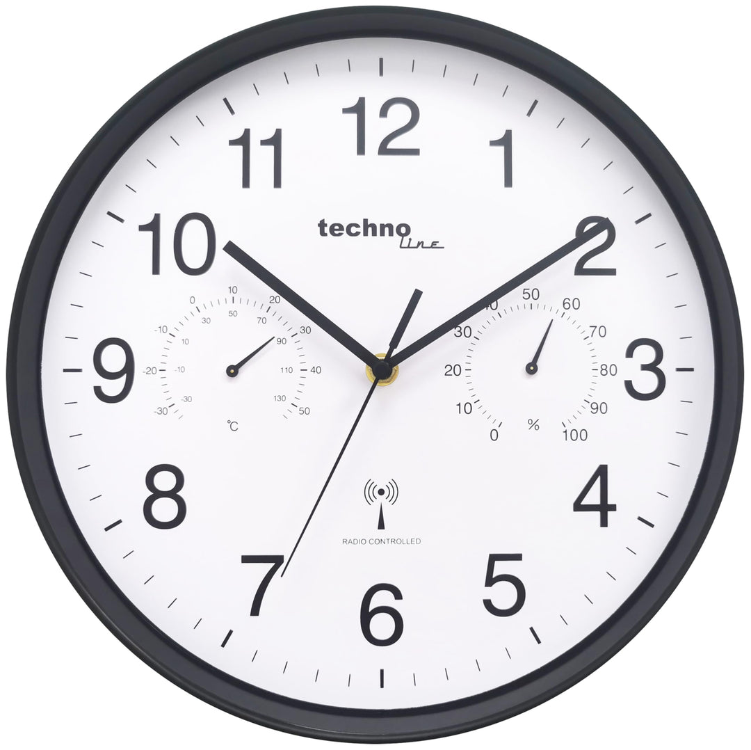 technoline WT8945 Funkwanduhr mit Temperaturanzeige und Luftfeuchteanzeige, 30 cm, schwarz 30 cm Sch