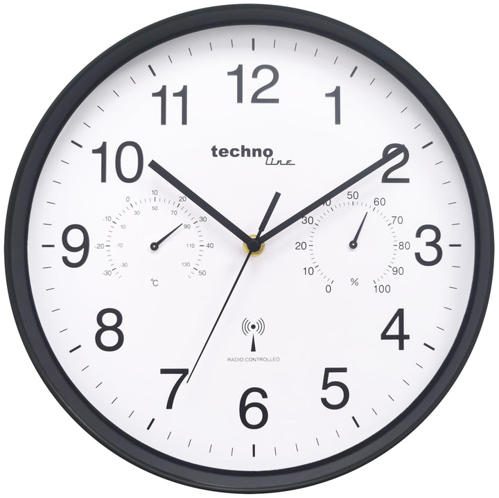 technoline WT8945 Funkwanduhr mit Temperaturanzeige und Luftfeuchteanzeige, 30 cm, schwarz 30 cm Sch