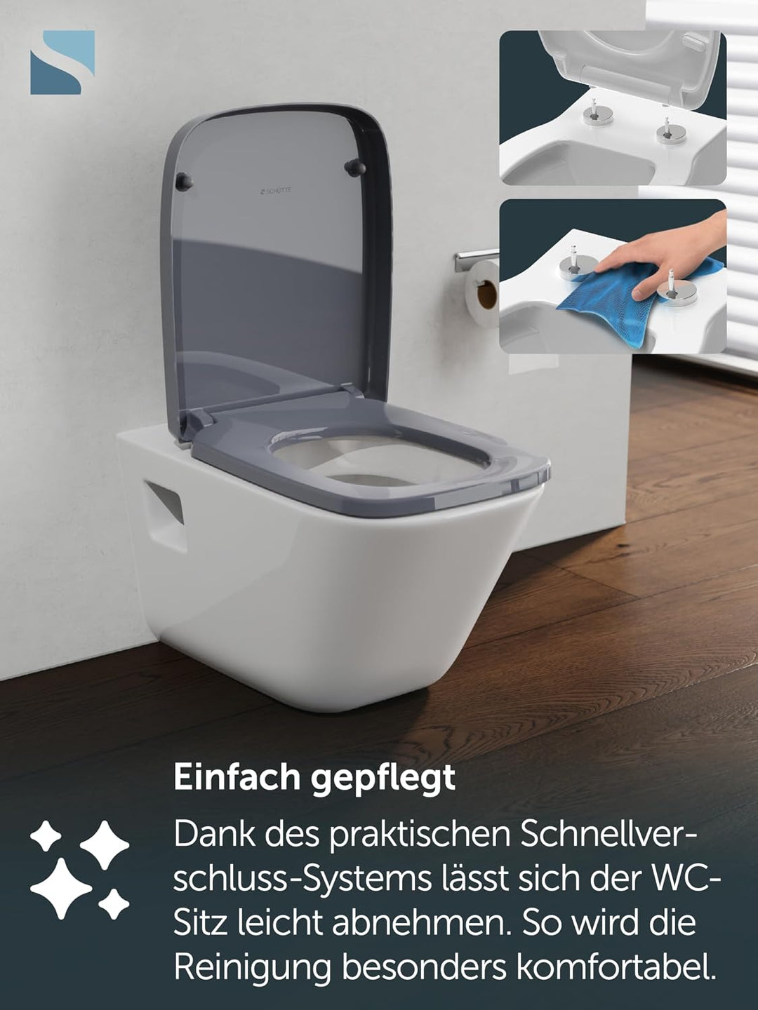 SCHÜTTE WC-Sitz Eckig (E-Form) | Passgenau für Keramag Renova Nr. 1 Plan | 5 Jahre Garantie & 250 kg