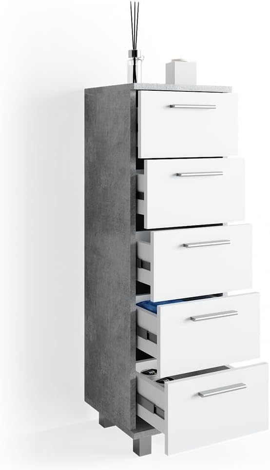 Vicco Badschrank Ilias, Beton/Weiss, 30 x 95 cm, Beton