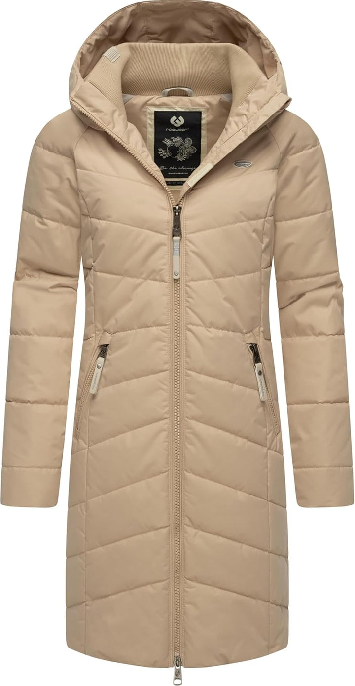 Ragwear Damen Wintermantel Warmer wasserdichter Steppmantel lang mit Kapuze Dizzie Coat XS-6XL S Tau