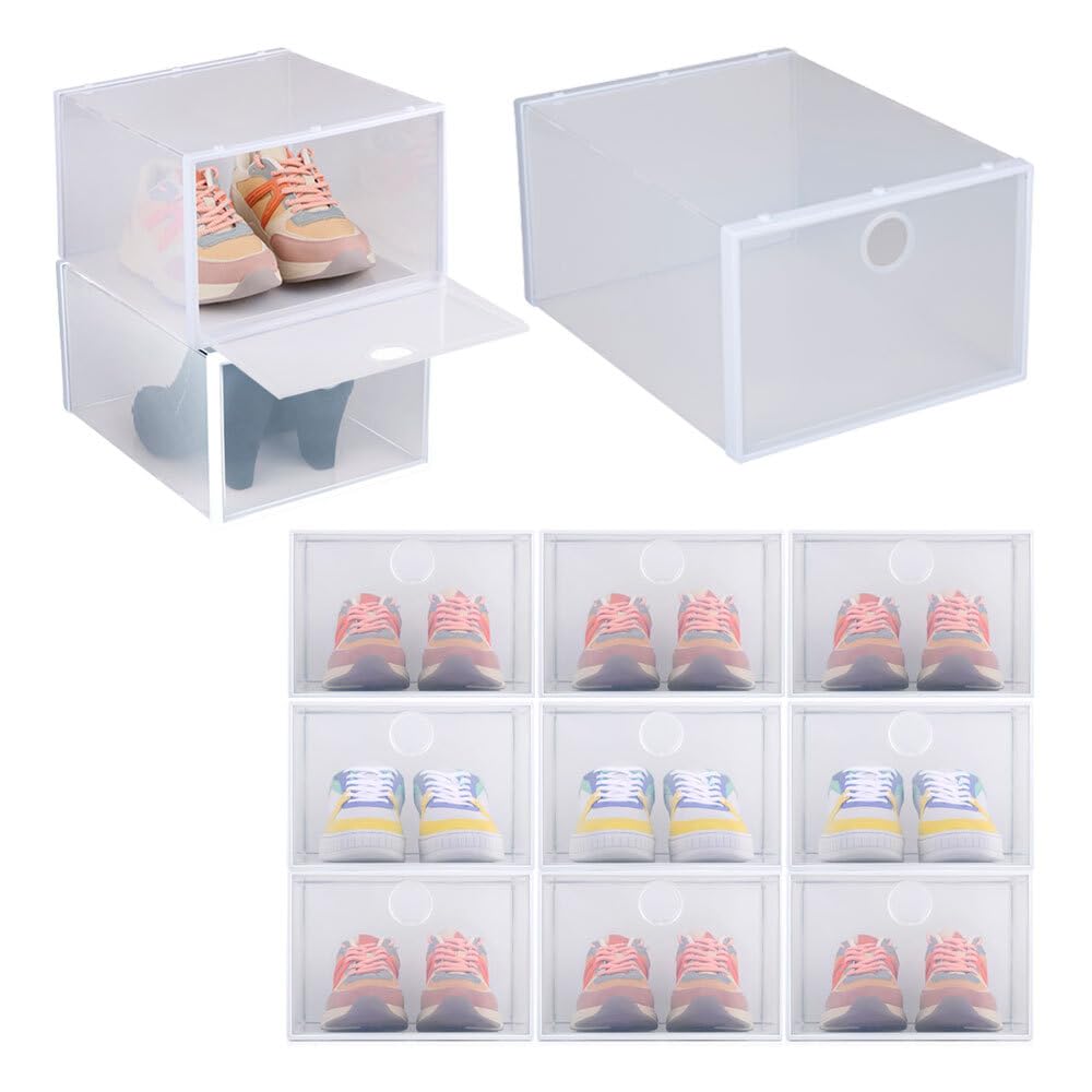 12er Set Schuhboxen Kunststoff Transparent - für Schuhe bis Grösse 46 stapelbar Organizer mit Deckel