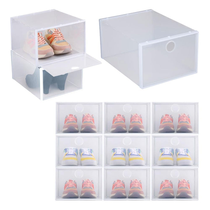 12er Set Schuhboxen Kunststoff Transparent - für Schuhe bis Grösse 46 stapelbar Organizer mit Deckel