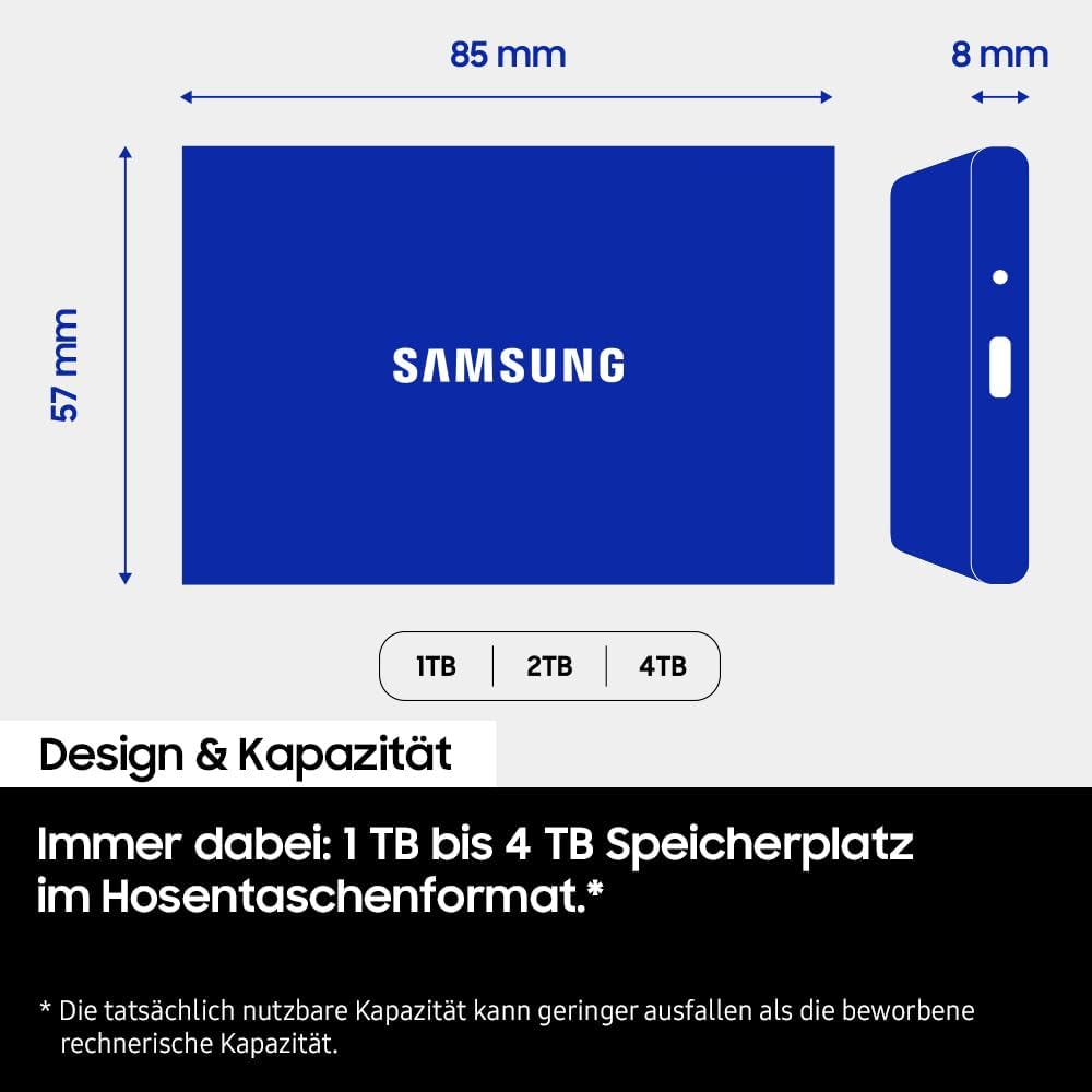 Samsung Portable SSD T7 Resurrected 4 TB, Externe Festplatte, USB 3.2 Gen.2 Highspeed Speicher, Exte