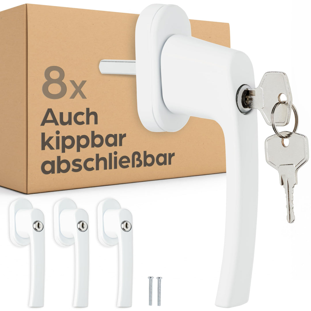 8 Abschliessbare Fenstergriffe Weiss - Kindersicher - Einfache Montage - Mit 16 universalen Schlüsse