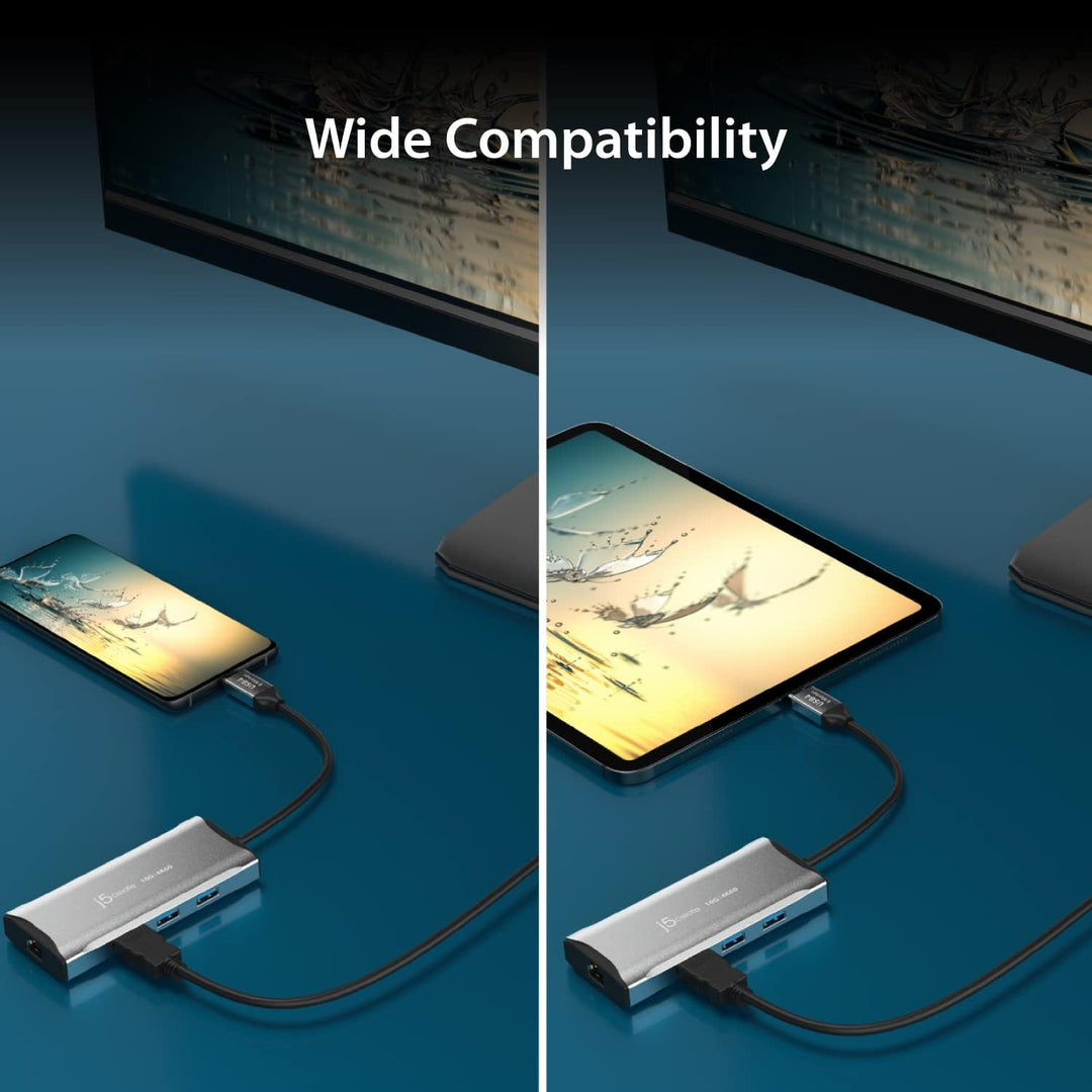 j5create USB C Hub - 4K 60Hz HDMI, 2 USB-A 10Gbps, USB-C 10Gbps mit PD 100W, Ethernet, | Multiport A