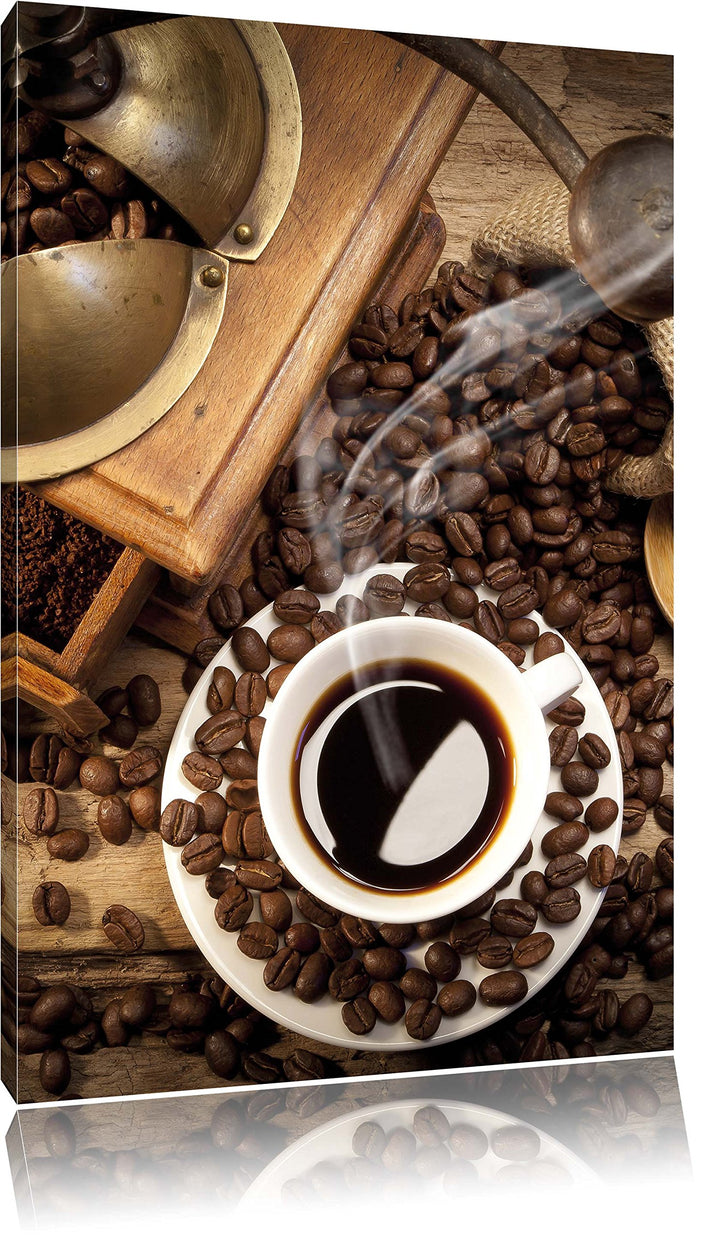 Pixxprint Kaffee Cappucino als Leinwandbild/Grösse: 100x70 / Wandbild/Kunstdruck/fertig bespannt, 10