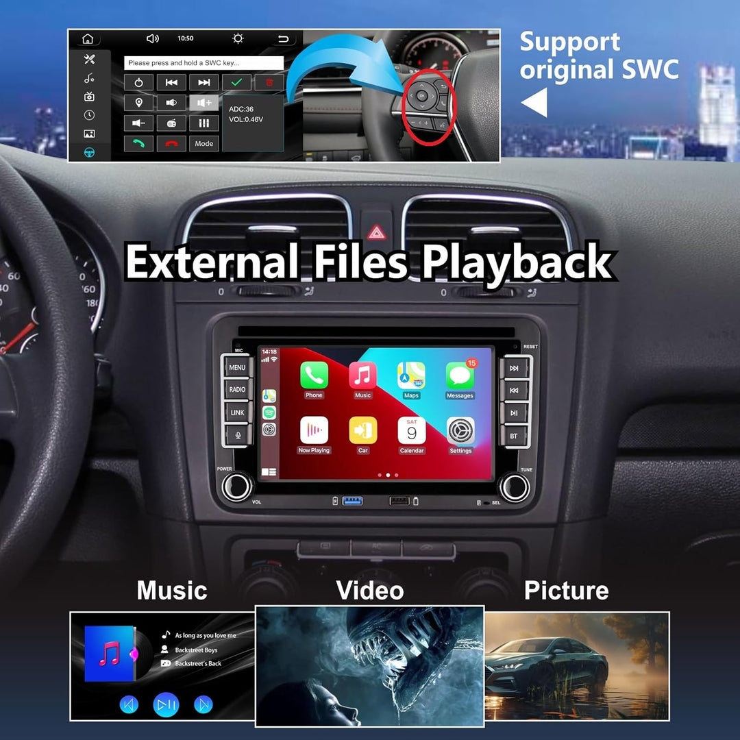 HLLECARMO VW Autoradio mit 7 Zoll Bildschirm Kompatibel mit Wireless CarPlay & Android Auto für VW G