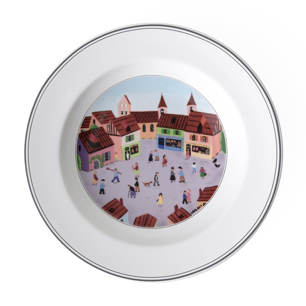 Villeroy und Boch Design Naif Suppenteller "Dorf", 21 cm, Premium Porzellan, Weiss/Bunt Suppenteller