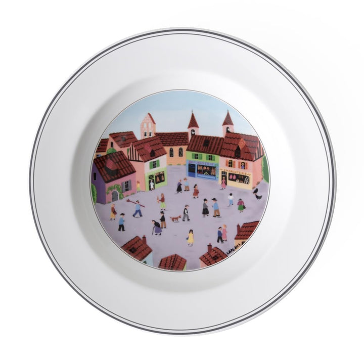 Villeroy und Boch Design Naif Suppenteller "Dorf", 21 cm, Premium Porzellan, Weiss/Bunt Suppenteller