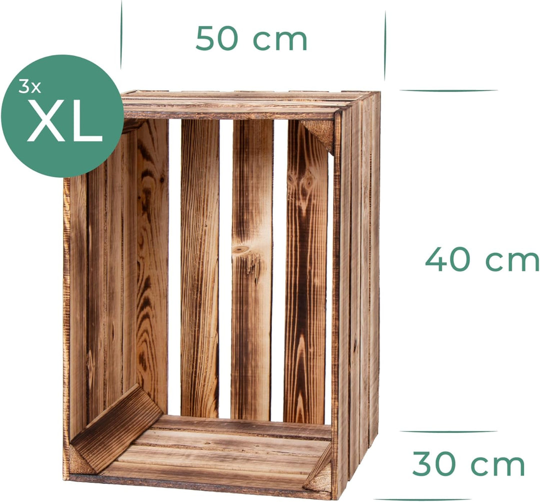 LAUBLUST Vintage Holzkisten 7er Set Geflammt - 50x40x30cm / 40x30x25cm | Weinkisten &amp; Obstkisten | D