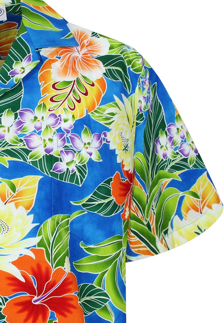 P.L.A. Pacific Legend Original Hawaiihemd, Kurzarm, New Flower, Türkis, 4XL