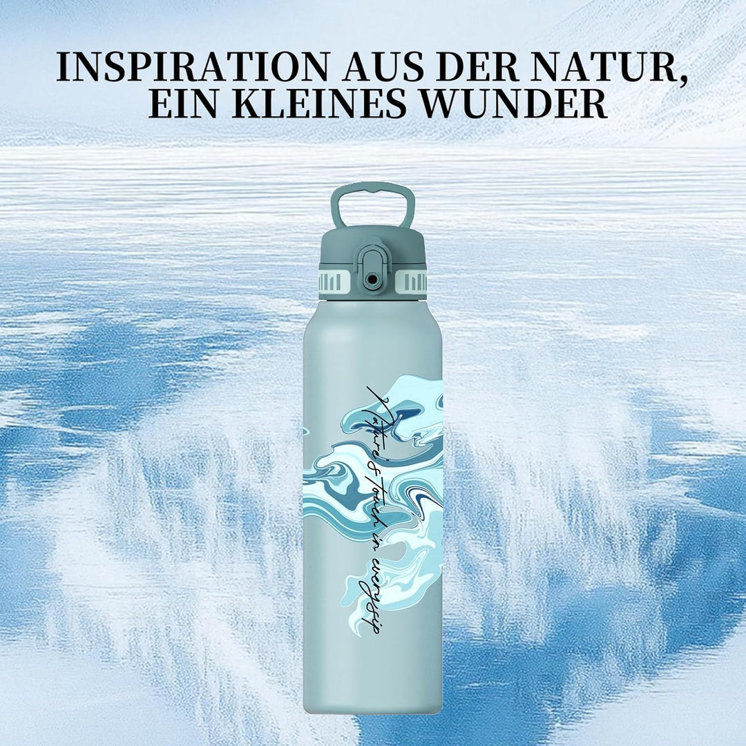 UZSPACE Edelstahl Trinkflasche 1l (970ml), Isolierte Thermosflasche mit 1-Klick-Öffnung, 100% Auslau