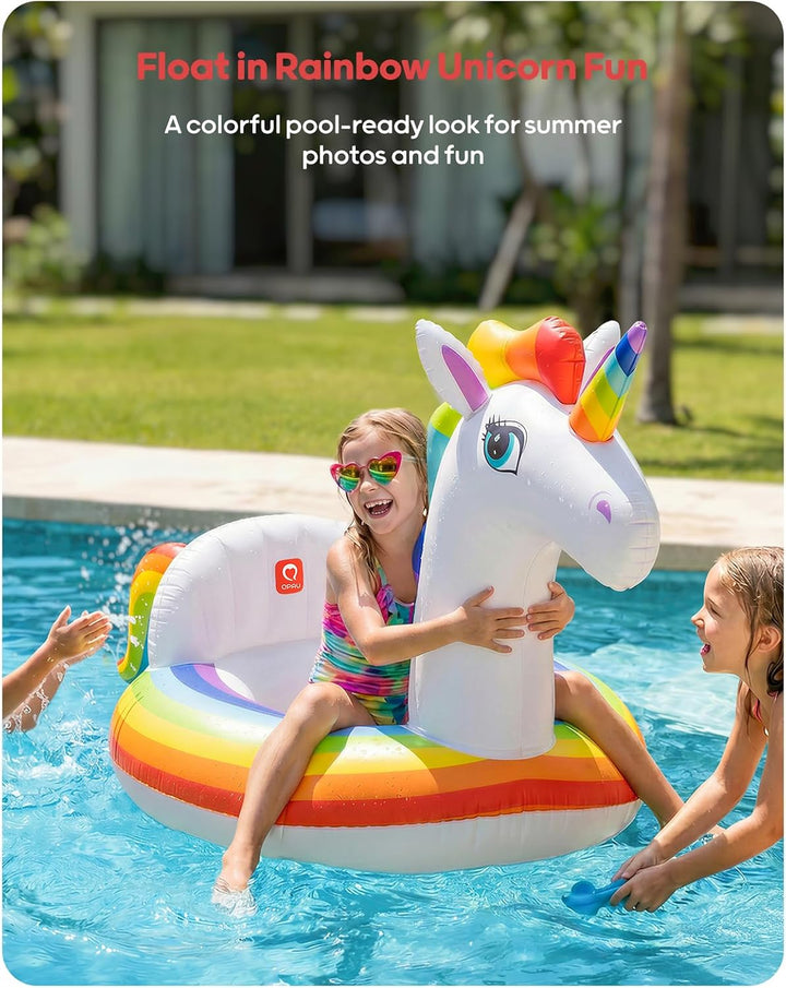 QPAU Inflatable Unicorn Pool Float for Adults & Kids Small
