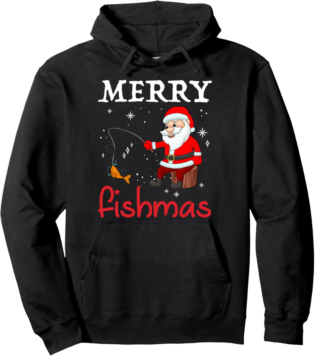 Merry Fishmas Funny Santa Claus Fishing Fishing Christmas Pullover Hoodie