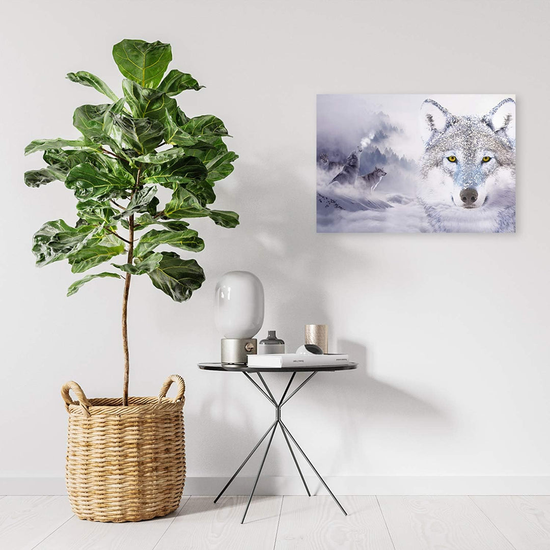 Feeby Bild auf Leinwand Wölfe Kunstdruck modern Schnee Weiss 80x60 cm Leinwandbild 80x60 cm Weiss_a,