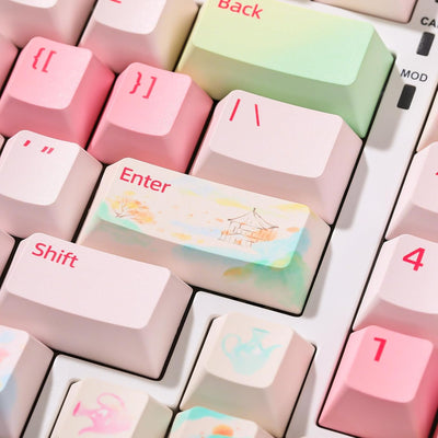 YUNZII Frühling Garten Keycaps, PBT Double Shot Custom Keycap Set, 142 Tasten Dye-Sublimation Custom