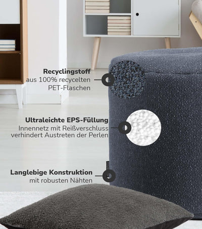 mokebo® Pouf, Hocker o. Sitzhocker 60x40cm 'Der Ruhepouf' Bodenkissen rund & Fusshocker fürs Wohnzim