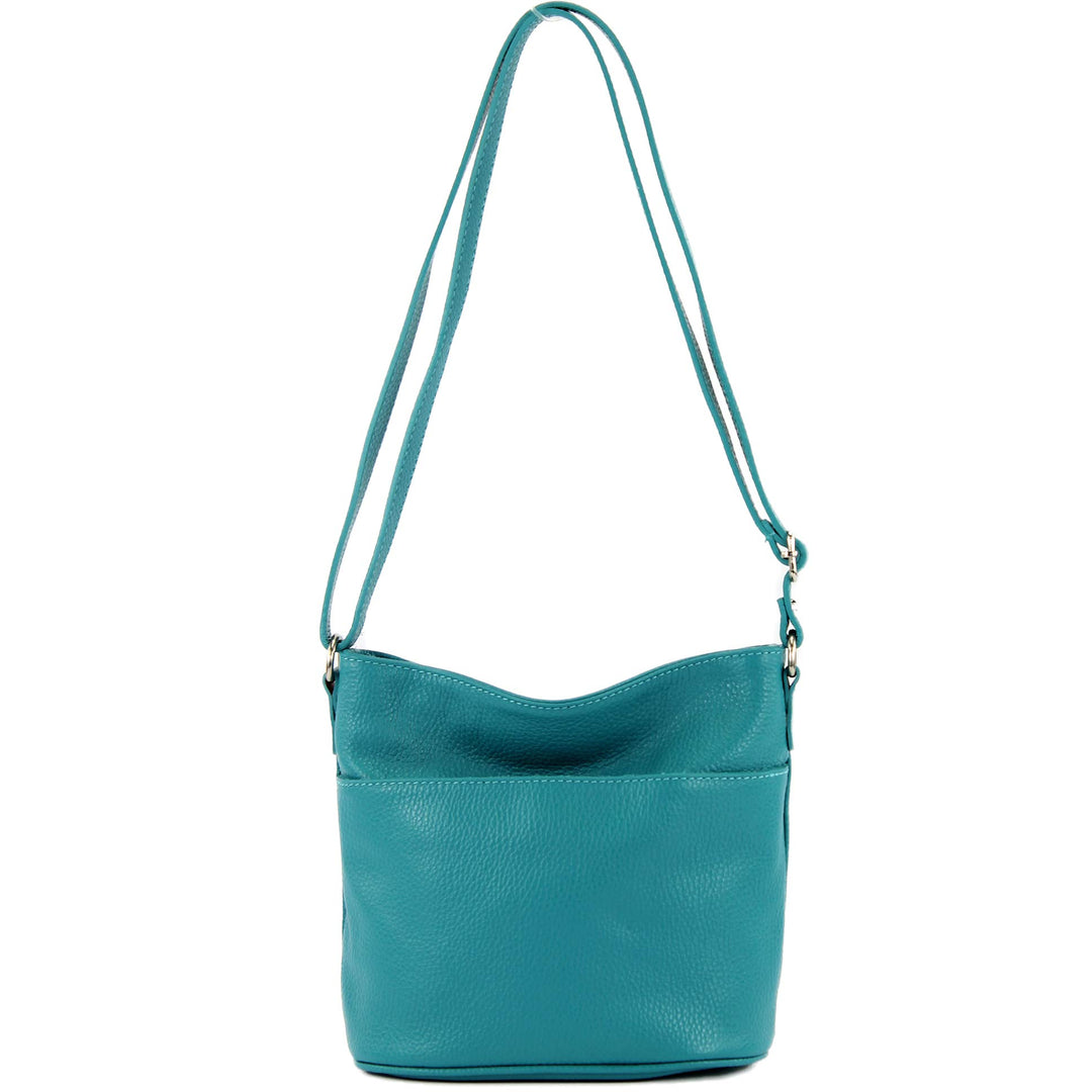 modamoda de - T198 - ital. Umhängetasche Klein Small aus Leder Türkisblau, Türkisblau