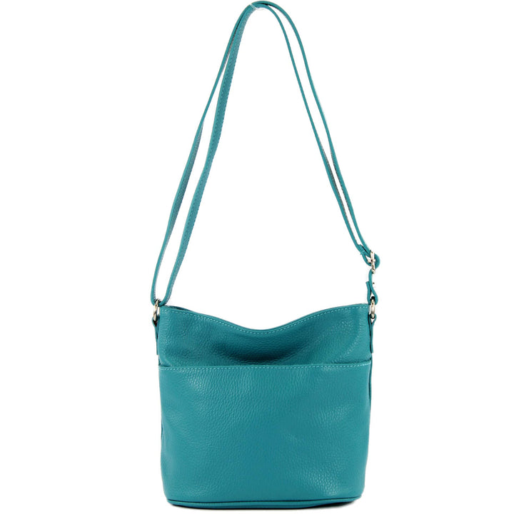 modamoda de - T198 - ital. Umhängetasche Klein Small aus Leder Türkisblau, Türkisblau